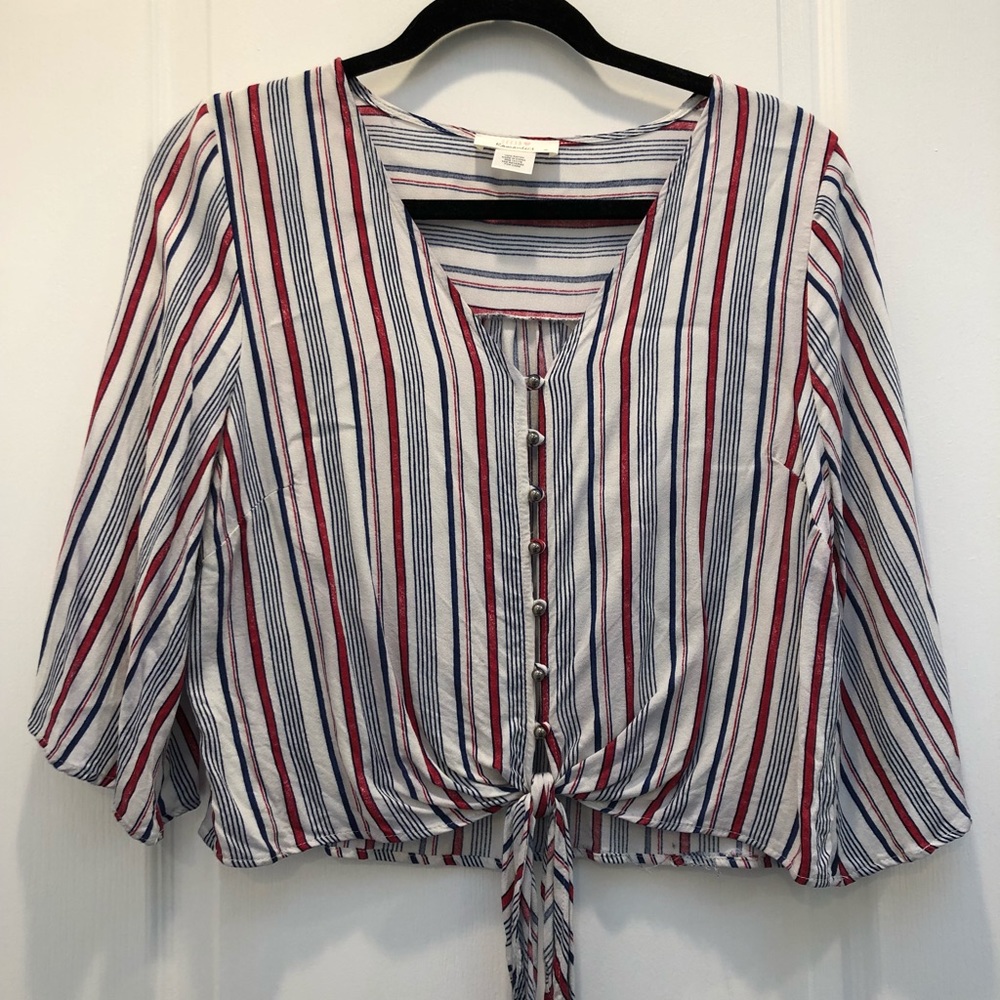 Striped button down top
